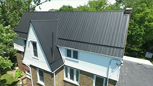 Black steel on steep roof